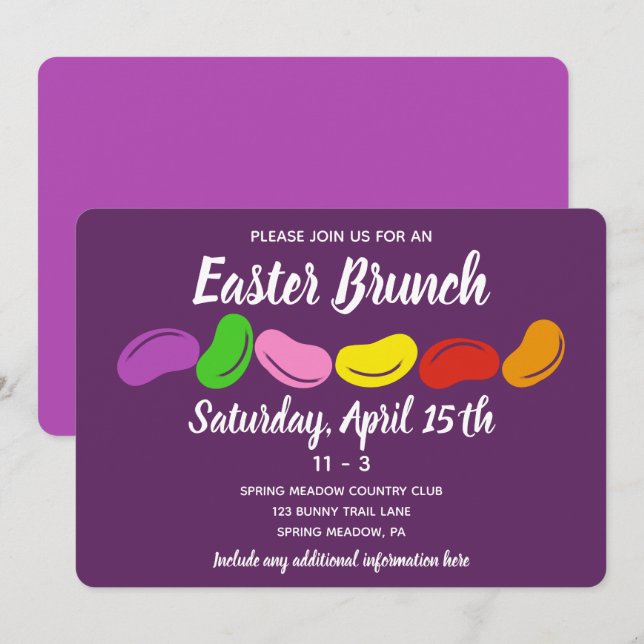 Purple Jelly Beans Easter Brunch Party Invitation (Front/Back)