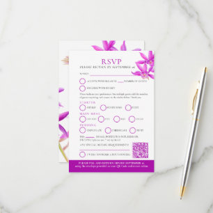 Purple jewel orchid watercolor wedding RSVP QR