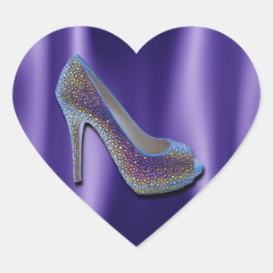 Purple Jewel Satin High Heel Shoe Crystal Heart Sticker