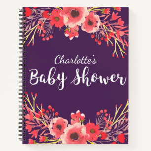 Purple Jewel Tone Watercolor Flowers Baby Shower Notebook