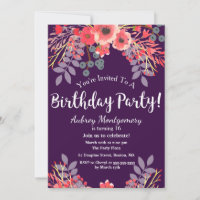 Purple Jewel Tone Watercolor Flowers Birthday