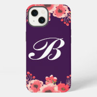 Purple Jewel Tone Watercolor Flowers Monogrammed