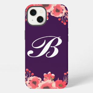 Purple Jewel Tone Watercolor Flowers Monogrammed iPhone Case