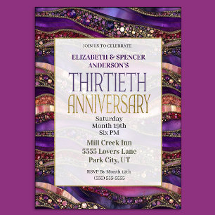 Purple Jeweled Strata 30th Wedding Anniversary Invitation