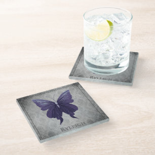 Purple Jewelled Butterfly Glass Coaster