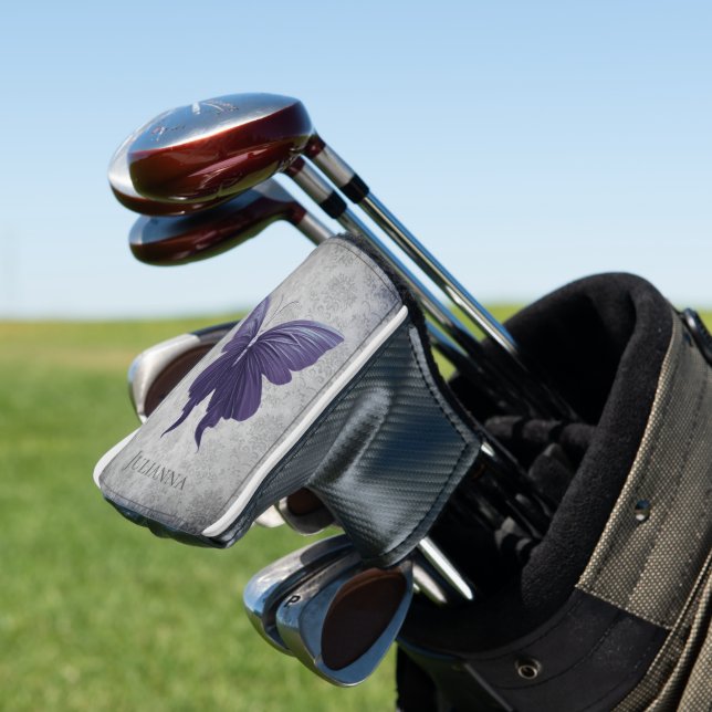 Purple Jewelled Butterfly Golf Head Cover (In Situ)