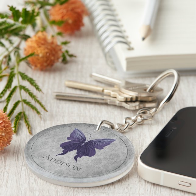 Purple Jewelled Butterfly Key Ring (Front Right)