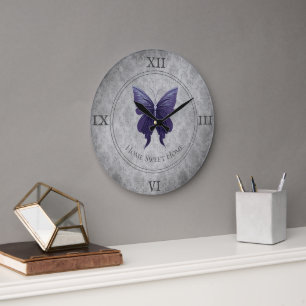 Purple Jewelled Butterfly Large Clock