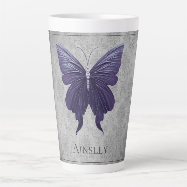 Purple Jewelled Butterfly Latte Mug (Front)
