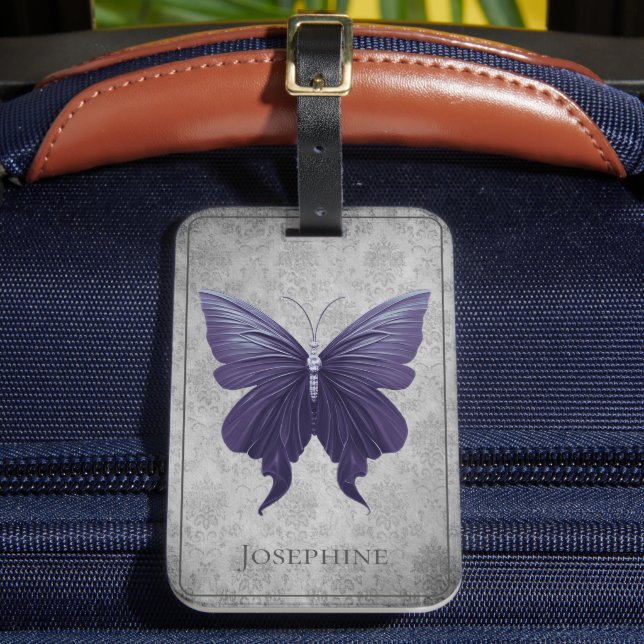 Purple Jewelled Butterfly Luggage Tag (Front Insitu 2)