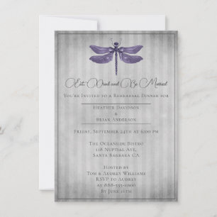 Purple Jewelled Dragonfly Rehearsal Dinner Invitation