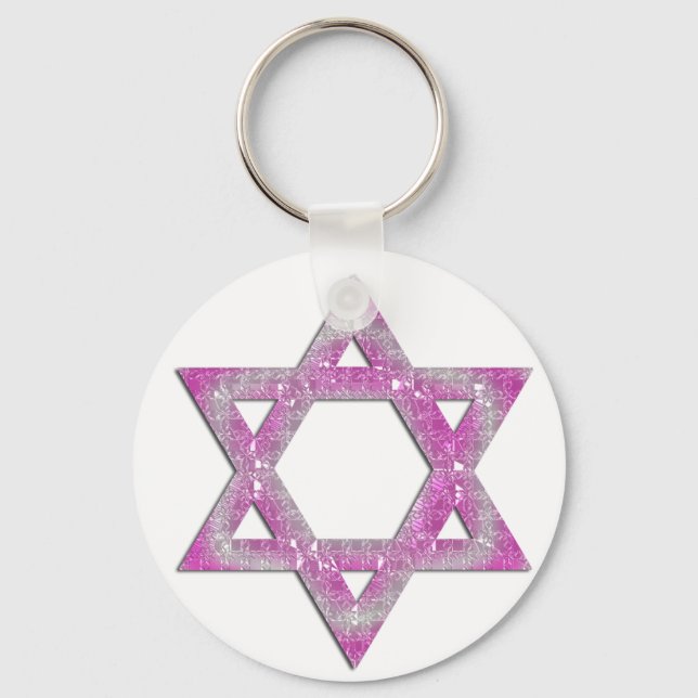 Purple Jewelled Star of David Design Key Ring (Front)