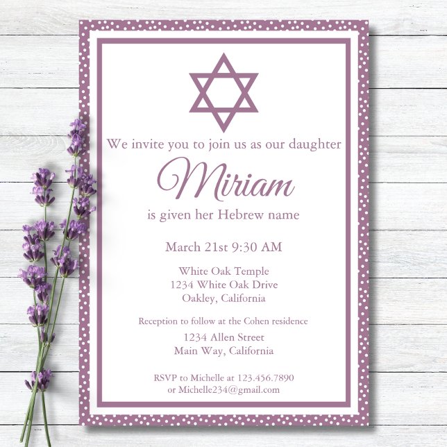Purple Jewish Baby Naming Ceremony Simchat Bat Invitation (Creator Uploaded)