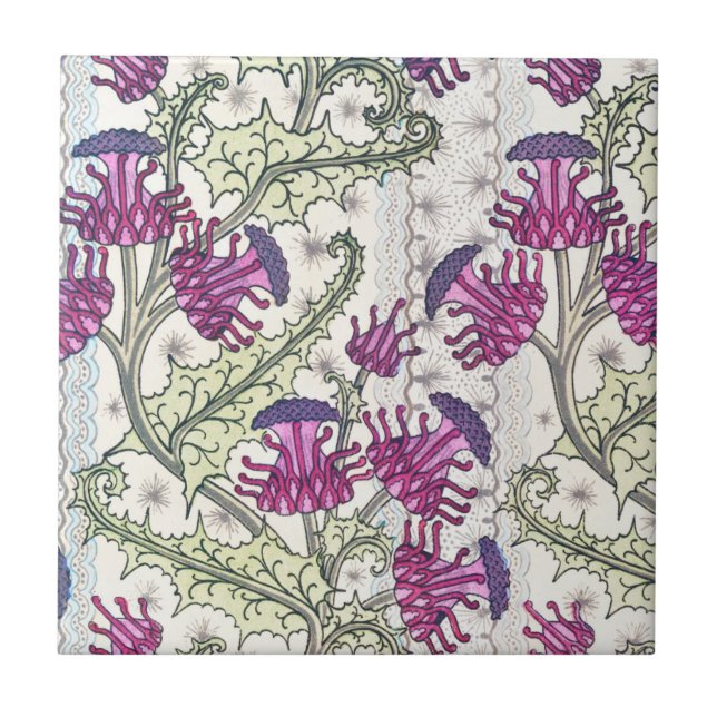 Purple Jonquil Thistle Flower Garden Ceramic Tile (Front)