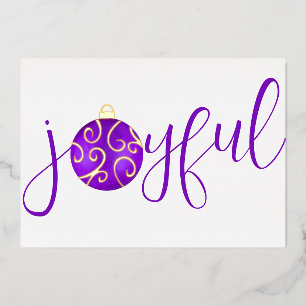 Purple Joy and White Real Foil Holiday Card