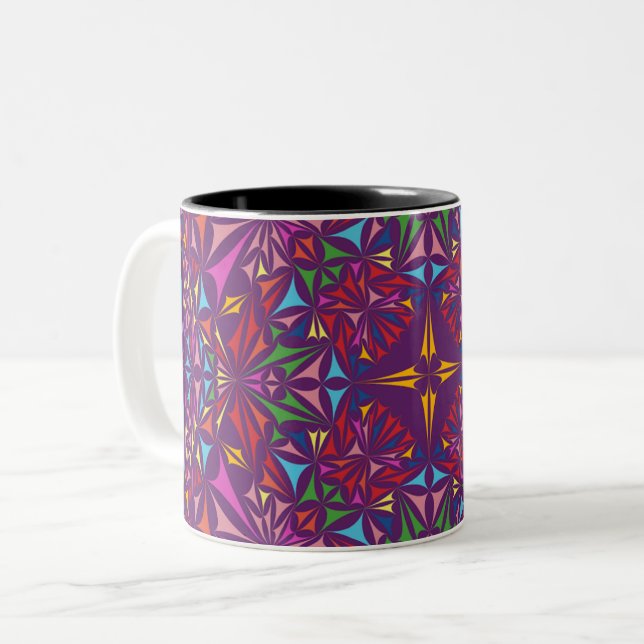 Purple Kaleidoscope Ornate Pattern Two-Tone Coffee Mug (Front Left)