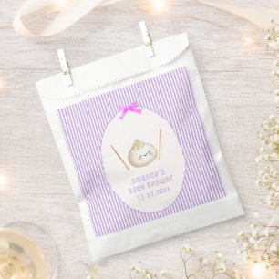 Purple Kawaii Girl Bow Asian Dumpling Baby Shower Favour Bag