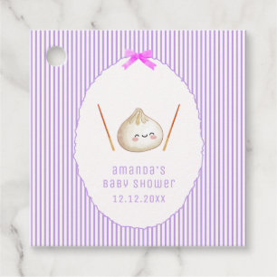 Purple Kawaii Girl Bow Asian Dumpling Baby Shower Favour Tags