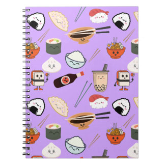 Purple Kawaii Ramen and Sushi Friends Notebook