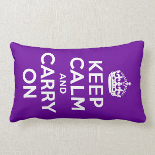 Purple Keep Calm and Carry On Lumbar Cushion