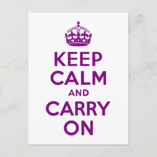 Purple Keep Calm and Carry On Postcard