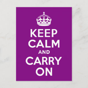 Purple Keep Calm and Carry On Postcard