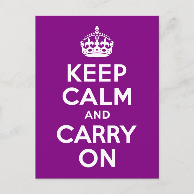 Purple Keep Calm and Carry On Postcard (Front)