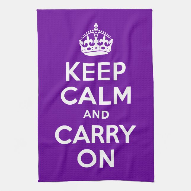 Purple Keep Calm and Carry On Tea Towel (Vertical)