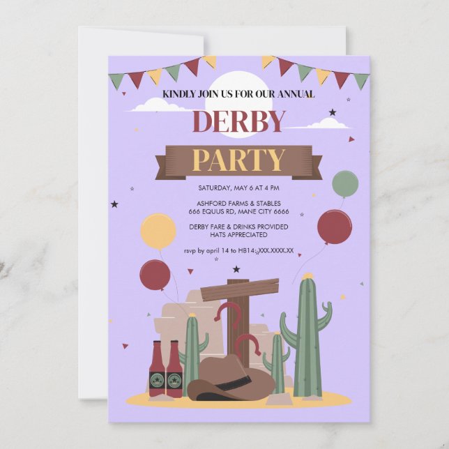 Purple Kentucky Derby Party Invitation - Rustic We (Front)