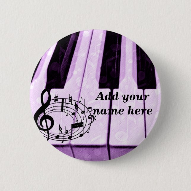 Purple Keys & Music Notes_ 6 Cm Round Badge (Front)