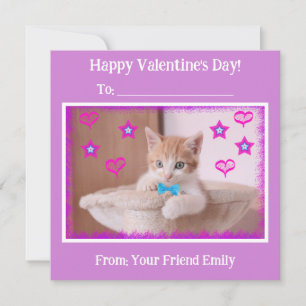 Purple Kids Funky Kitten Classroom Valentine's Holiday Card