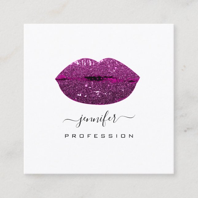 Purple KISS LIPS Makeup Artist White Social Media Square Business Card (Front)