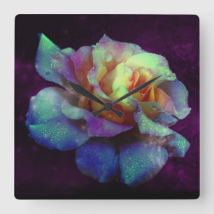 Purple Kissed Turquoise Rose Wall Clock