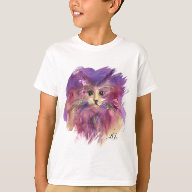 PURPLE KITTEN,CUTE KITTY CAT PORTRAIT T-Shirt (Front)