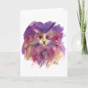 PURPLE KITTEN,KITTY CAT,Colourful Hearts Valentine Holiday Card