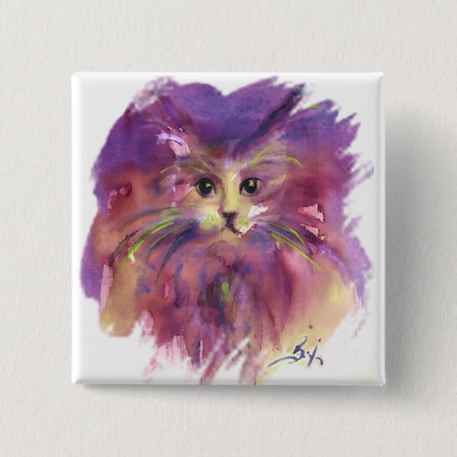 PURPLE KITTEN ,KITTY CAT PORTRAIT 15 CM SQUARE BADGE (Front)