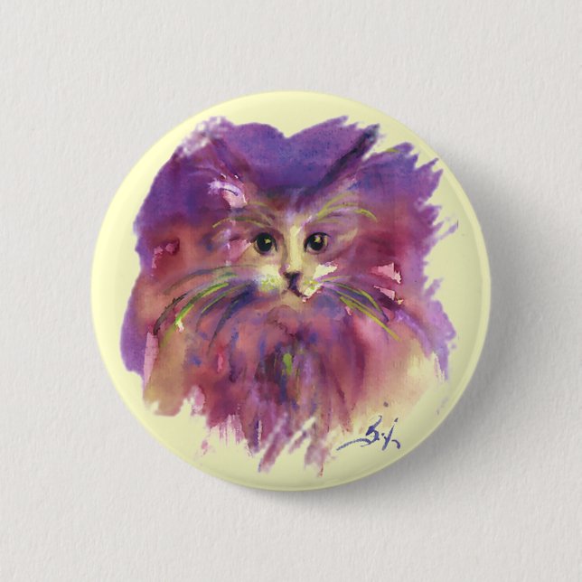 PURPLE KITTEN ,KITTY CAT PORTRAIT 6 CM ROUND BADGE (Front)