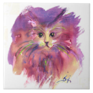 PURPLE KITTEN,KITTY CAT PORTRAIT CERAMIC TILE
