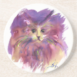 PURPLE KITTEN,KITTY CAT PORTRAIT COASTER