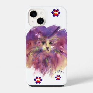 PURPLE  KITTEN,KITTY CAT PORTRAIT Colourful Paws iPhone 14 Case