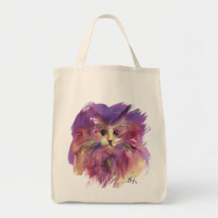PURPLE KITTEN ,KITTY CAT PORTRAIT TOTE BAG