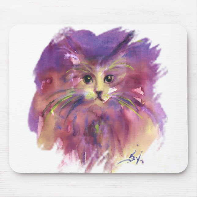 PURPLE KITTEN,KITTY CAT PORTRAIT,White Mouse Pad (Front)