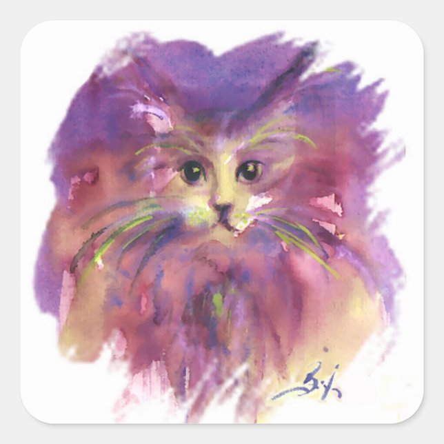 PURPLE KITTEN,KITTY CAT PORTRAIT,White Square Sticker (Front)