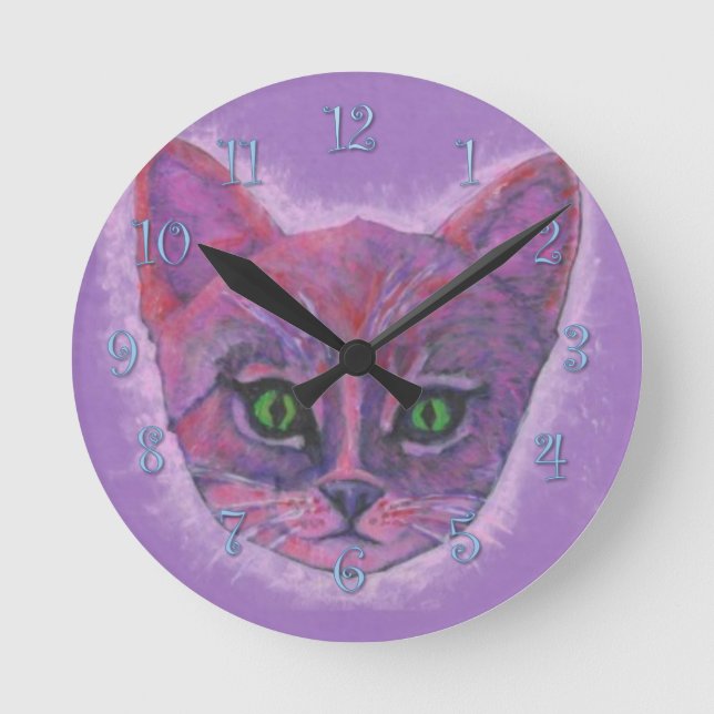 Purple Kitten Round Clock (Front)