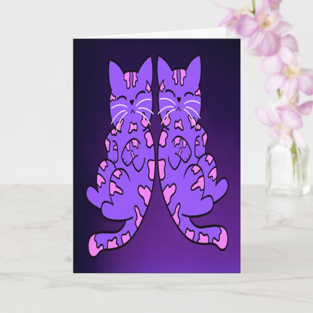 Purple Kitten Twins Card (Orchid)