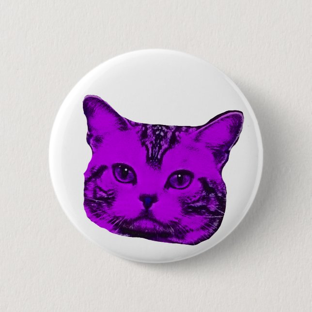 purple kitty 6 cm round badge (Front)