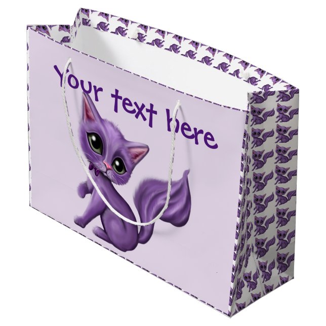 Purple Kitty Large Gift Bag (Back Angled)
