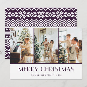 Purple Knitted Photo Collage Merry Christmas Holiday Card