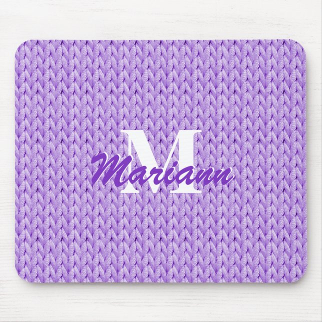 Purple Knitted Texture Mouse Pad with Monogram (Front)