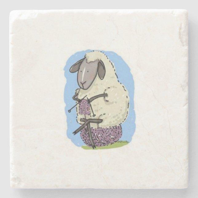 Purple Knitting Sheep Stone Coaster (Front)
